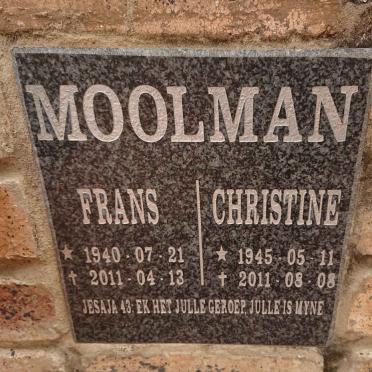 MOOLMAN Frans 1940-2011 & Christine 1945-2011