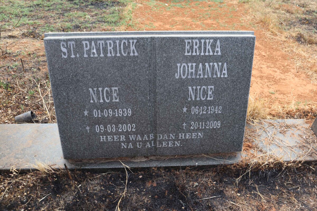NICE St. Patrick 1939-2002 & Erika Johanna 1942-2009