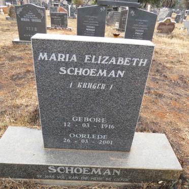SCHOEMAN Maria Elizabeth nee KRUGER 1916-2001