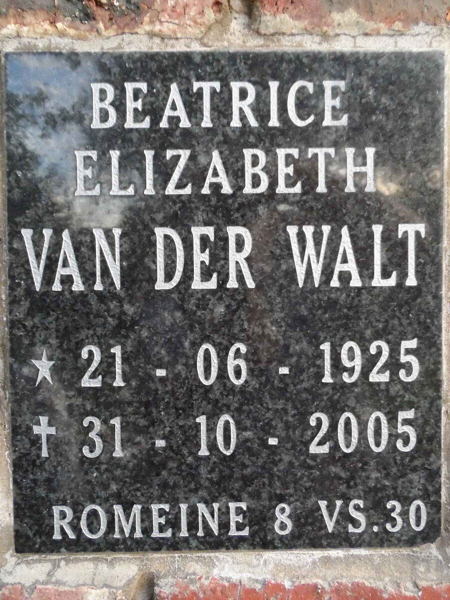 WALT Beatrice Elizabeth, van der 1925-2005
