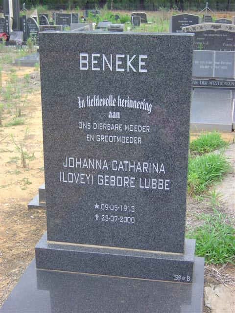 BENEKE Johanna Catharina nee LUBBE 1913-2000