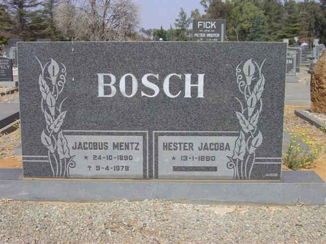 BOSCH Jacobus Mentz 1890-1978 &amp; Hester Jacoba 1890-