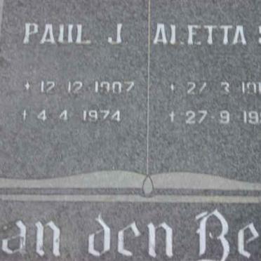 BERG Paul J., van den 1907-1974 &amp; Aletta S.S. 1915-1999