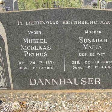 DANHAUSER Michiel Nicolaas Pieter 1874-1961 &amp; Susarah Maria DE WET 1883-1963