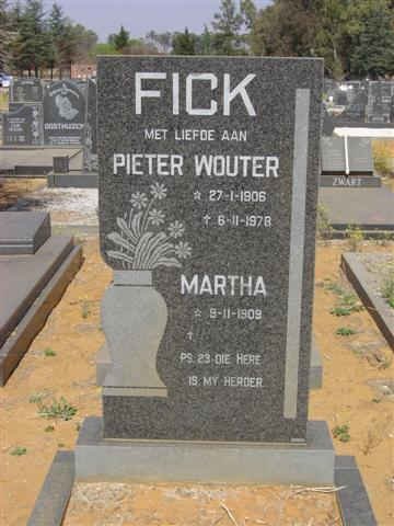 FICK Pieter Wouter 1906-1978 &amp; Martha 1909-
