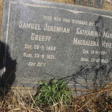 GREEFF Samuel Jeremiah 1888-1921 &amp; Catharina Maria Magdalena VIVIERS 1894-1958