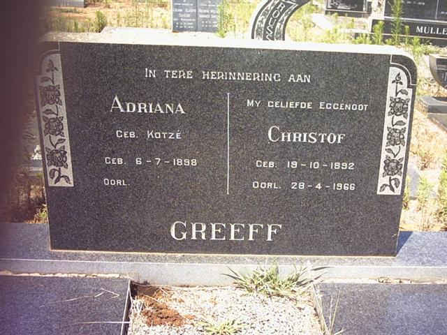 GREEFF Christof 1892-1966 &amp; Adriana KOTZÈ 1898-