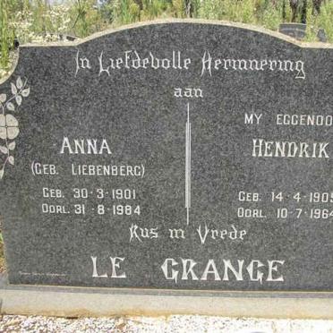 GRANGE Hendrik, le 1905-1964 &amp; Anna LIEBENBERG 1901-1984