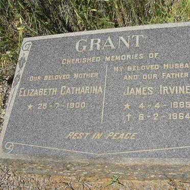 GRANT James Irvine 1885-1964 &amp; Elizabeth Catharina 1900-1979