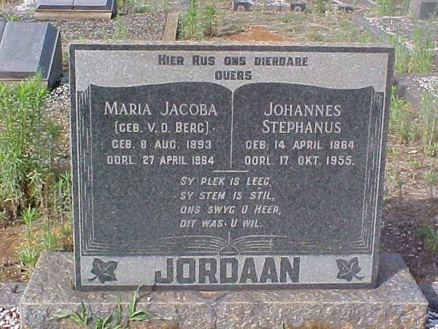 JORDAAN Johannes Stephanus 1884-1955 &amp; Maria Jacoba V.D. BERG 1893-1964
