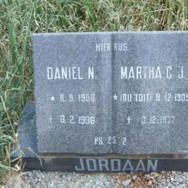 JORDAAN Daniel N. 1908-1996 &amp; Martha C.J. DU TOIT 1905-1977