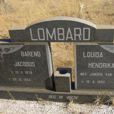LOMBARD Barend Jacobus 1874-1953 &amp; Louisa Hendrika JANSEN VAN RENSBURG 1890-1975