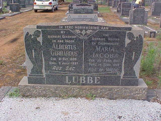 LUBBE Albertus Gerhardus 1898-1957 &amp; Maria Jacoba