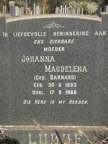 LUBBE Johanna Magdalena nee BARNARD 1883-1966