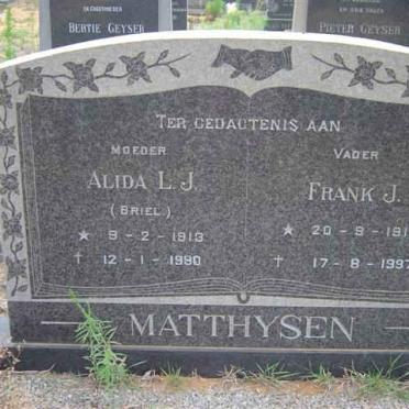 MATTHYSEN Frank J. 1910-1997 &amp; Alida L.J. BRIEL 1913-1990