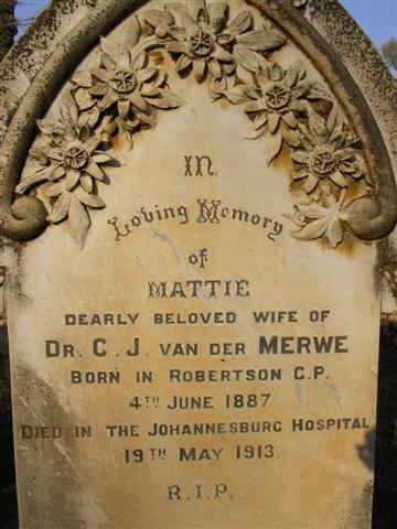 MERWE Mattie, van der 1887-1913