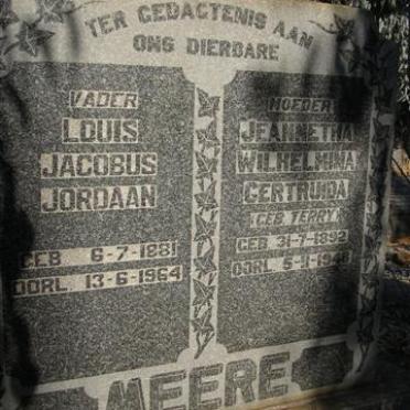 MEERE Louis Jacobus Jordaan 1881-1964 &amp; Jeannetha Wilhelmina Gertruida TERRY 1892-1948