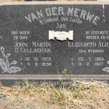 MERWE John Martin O'Callaghan 1903-1994 &amp; Elizabeth Alida MYBURGH 1904-1987