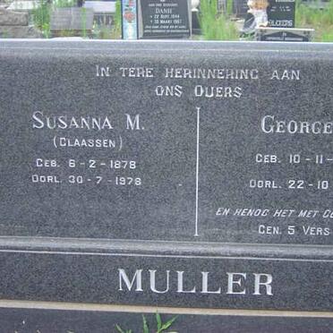 MULLER George F. 1877-1966 &amp; Susanna M. CLAASSEN 1878-1978