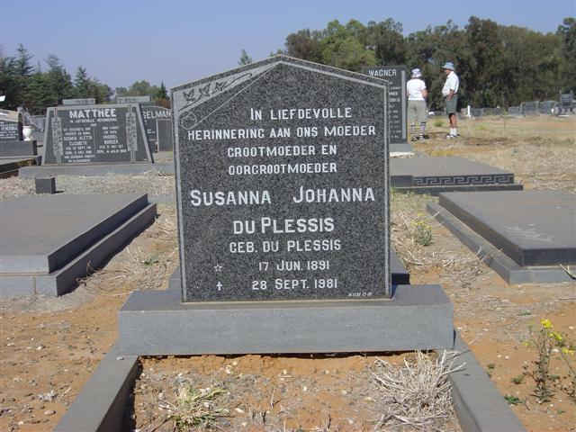 PLESSIS Susanna Johanna, du nee DU PLESSIS 1891-1981