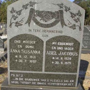 PIENAAR Abel Jacobus 1929-1975 &amp; Anna Susanna 1931-1997