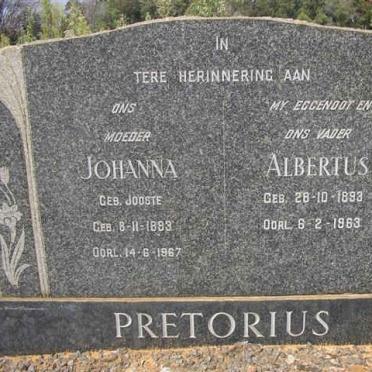 PRETORIUS  Albertus1893-1963 &amp;  Johanna JOOSTE 1893-1967