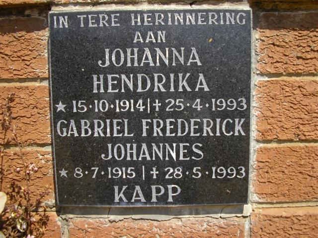 KAPP Gabriel Frederick Johannes 1915-1993 &amp; Johanna Hendrika 1914-1993