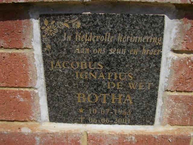 BOTHA Jacobus Ignatius De Wet 1953-2001