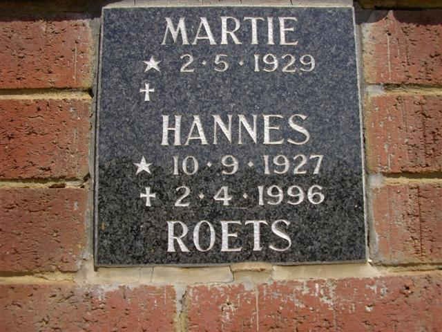 ROETS Hannes 1927-1996 &amp; Martie 1929-