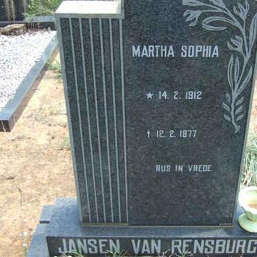 RENSBURG Martha Sophia, Jansen van 1912-1977