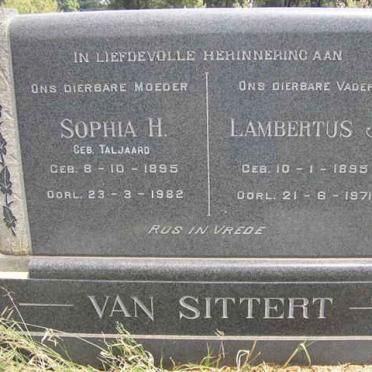 SITTERT Lambertus J., van 1895-1871 &amp; Sophia H. TALJAARD 1895-1962