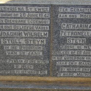 STEYN Joachim Wilhelm Stoll -1942 &amp; Catharina Petronella DE WET -1956