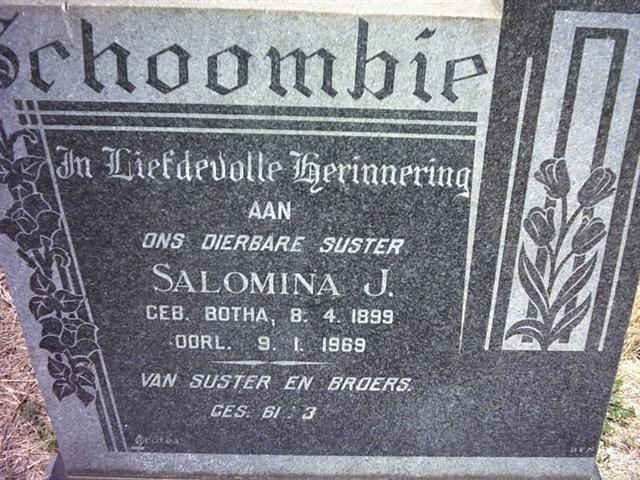 SCHOOMBIE Salomina J. nee BOTHA 1899-1969