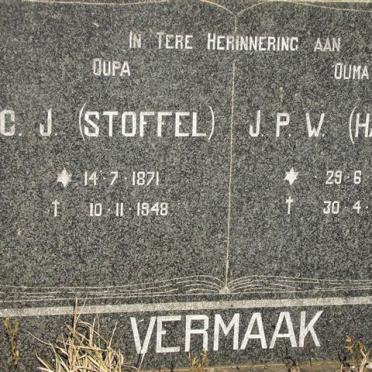 VERMAAK C.J. 1871-1948 &amp; J.P.W. 1874-1960