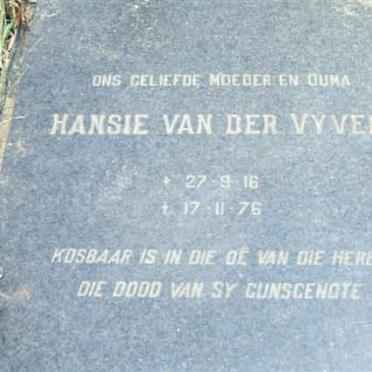VYVER Hansie, van der 1916-1976