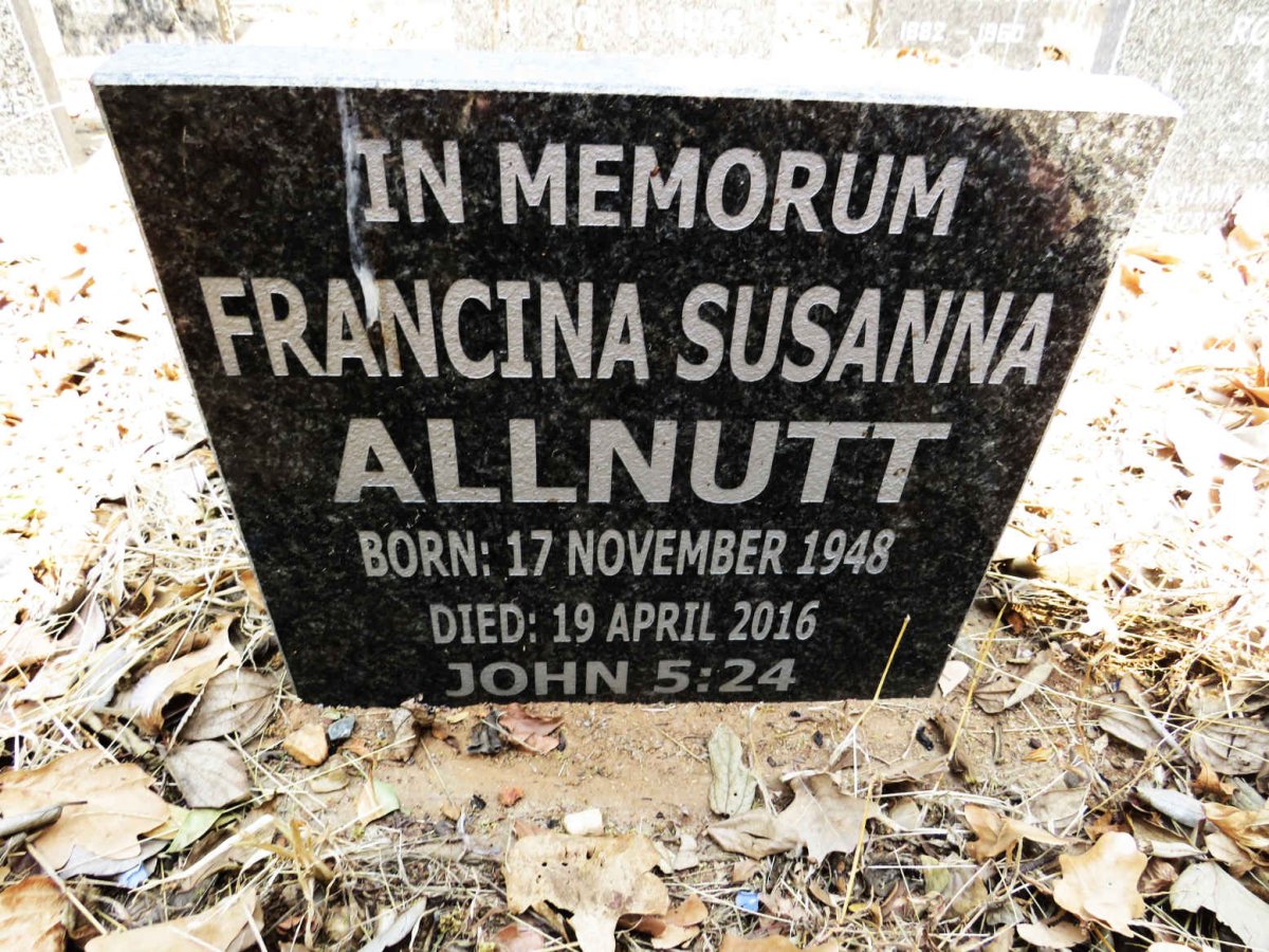 ALLNUTT Francina Susanna 1948-2016
