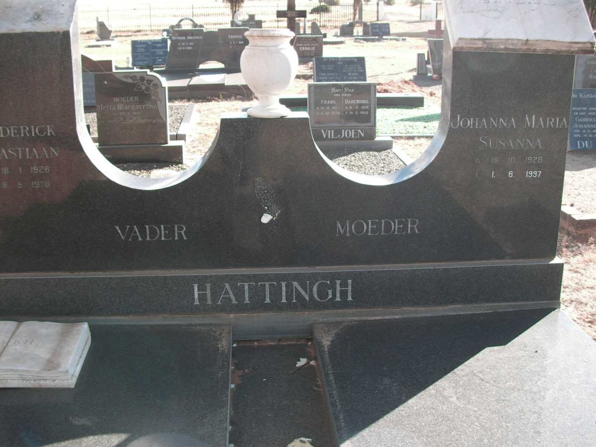 HATTINGH Frederick Sebastiaan 1926-1978 &amp; Johanna Maria Susanna 1928-1997
