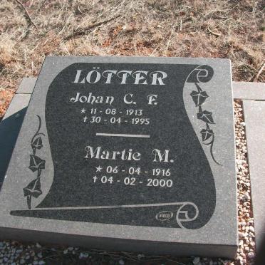 LÖTTER Johan C.F. 1913-1995 &amp; Martie M. 1916-2000