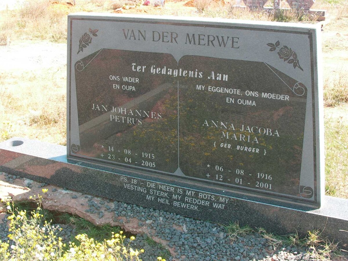 MERWE Jan Johannes Petrus, van der 1915-2005 &amp; Anna Jacoba Maria BURGER 1916-2001