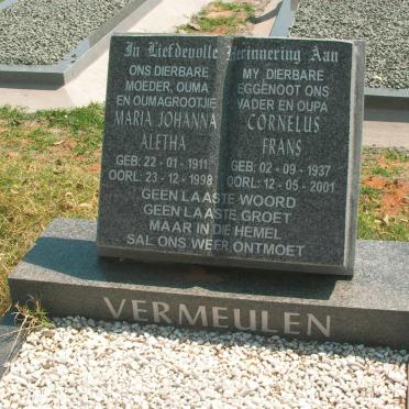 VERMEULEN Cornelus Frans 1937-2001 &amp; Maria Johanna Aletha 1911-1998