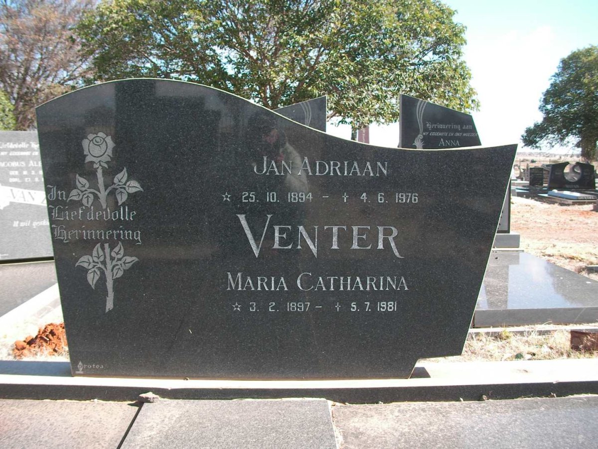 VENTER Jan Adriaan 1894-1976 &amp; Maria Catharina 1897-1981