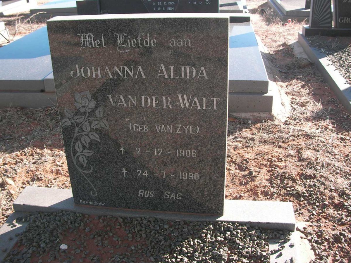 WALT Johanna Alida, van der nee VAN ZYL 1906-1990
