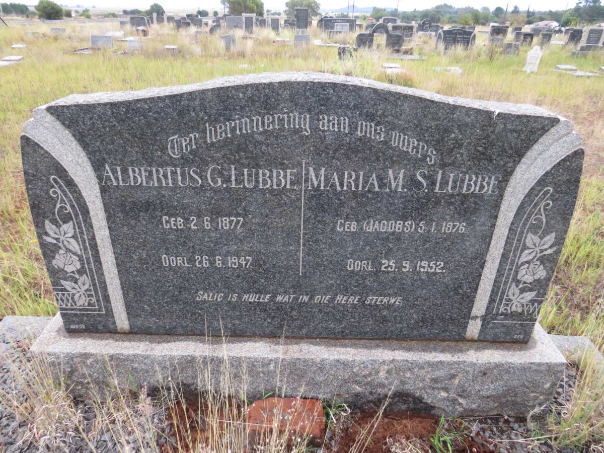 LUBBE Albertus G. 1877-1947 &amp; Maria M.S. JACOBS 1876-1952