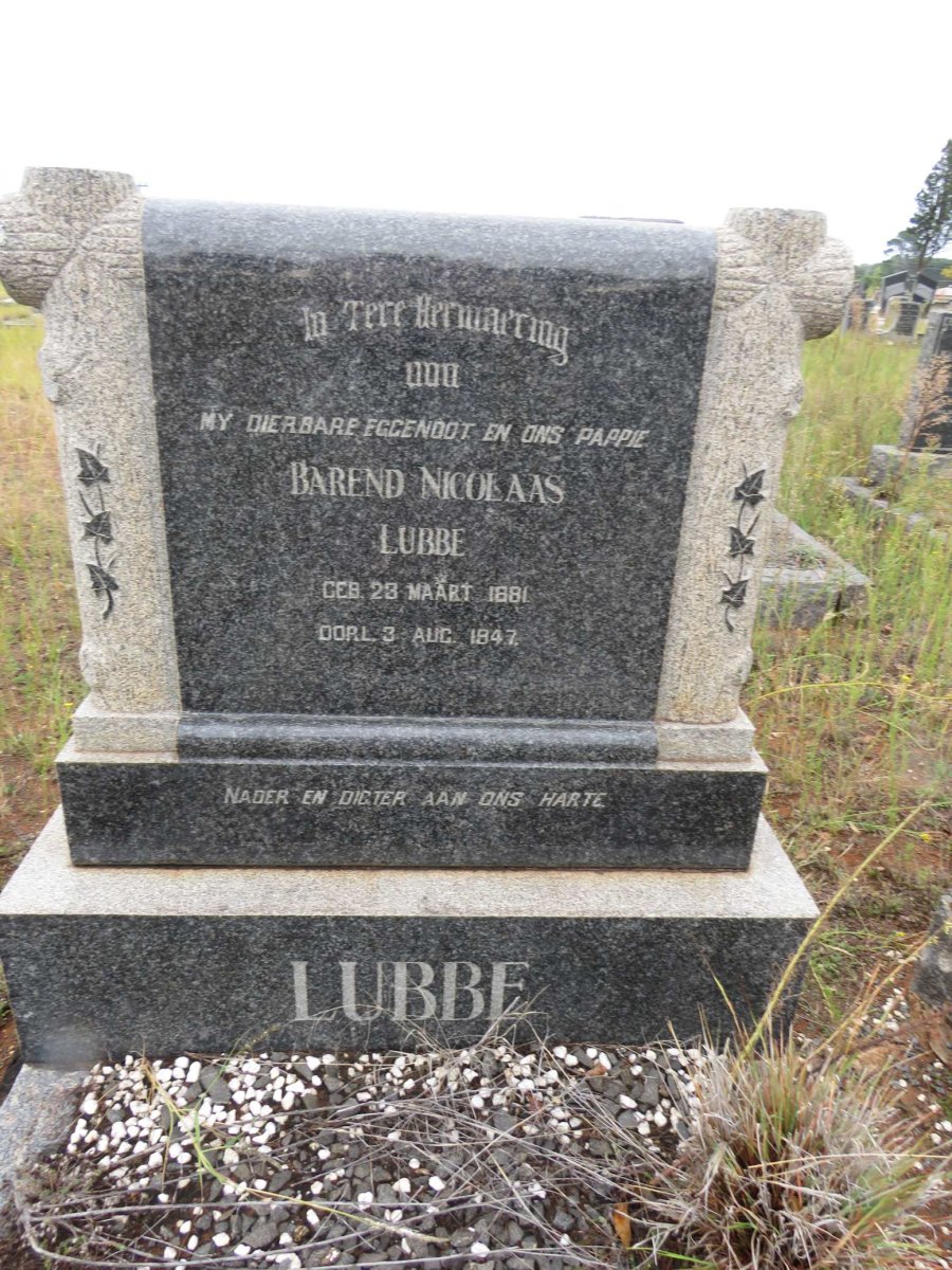 LUBBE Barend Nicolaas 1881-1947