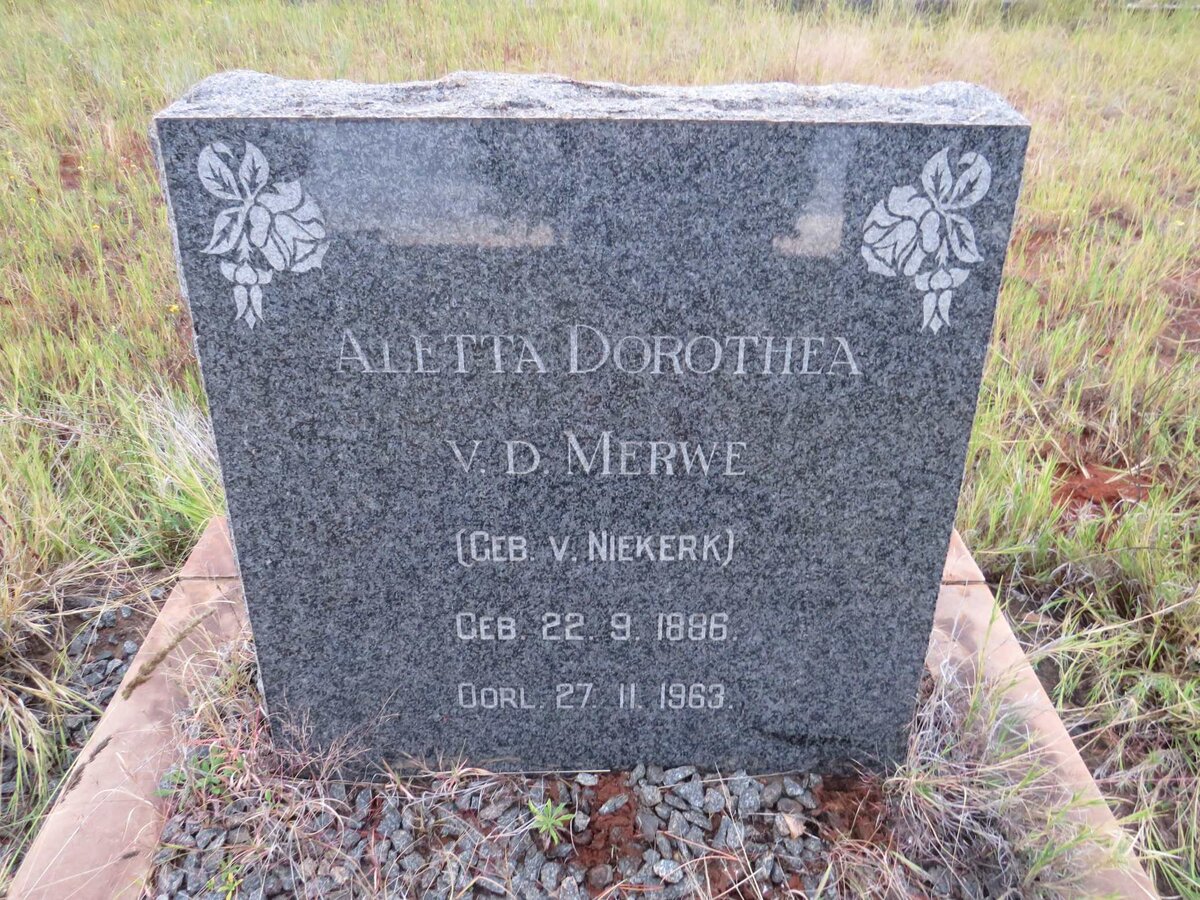 MERWE Aletta Dorothea, v.d. nee VAN NIEKERK 1886-1963