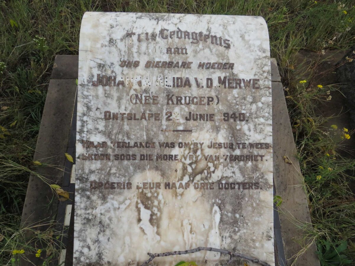 MERWE Johanna Alida, v.d. nee KRUGER -1940