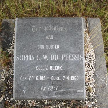 PLESSIS Sophia C.W., du nee V. BLERK 1891-1968