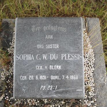 PLESSIS Sophia C.W., du nee V. BLERK 1891-1968
