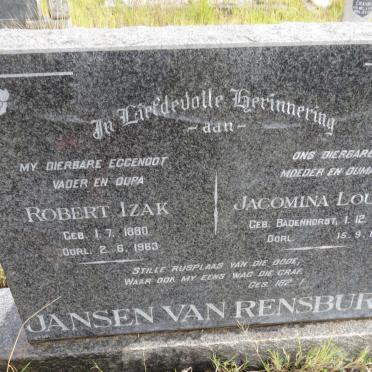 RENSBURG Robert Izak, Jansen van 1880-1963 &amp; Jacomina Louisa BADENHORST 1883-1976