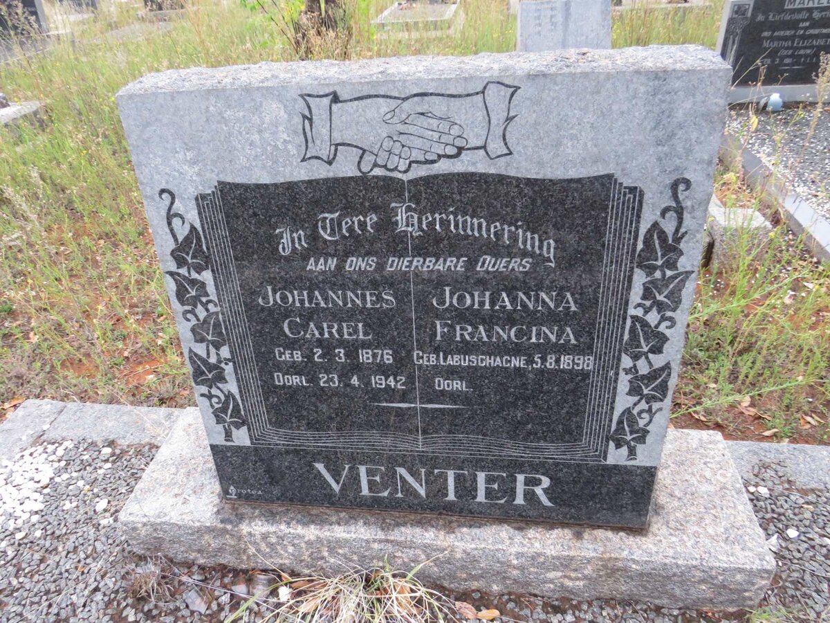 VENTER Johannes Carel 1876-1942 &amp; Johanna Francina LABUSCHAGNE 1898-